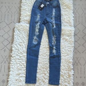 Fashion Nova Blue Skinny Distressed Jeans